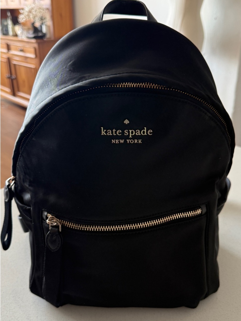 kate spade Black Nylon Backpack with Gold Hardware 13”H x 12”W x 5” D - Picture 2 of 8
